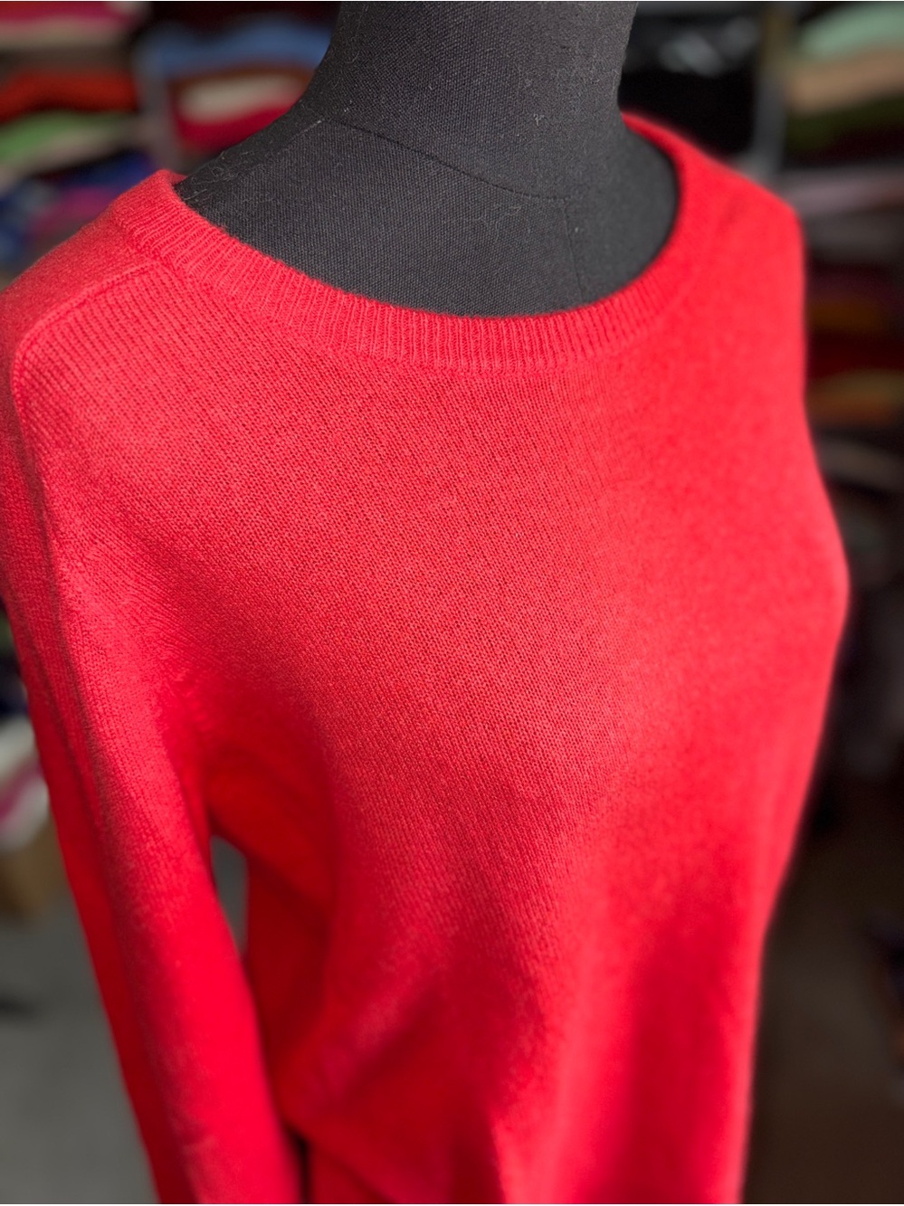 Bright Tomato Red Crewneck Women's Cashmere Sweater